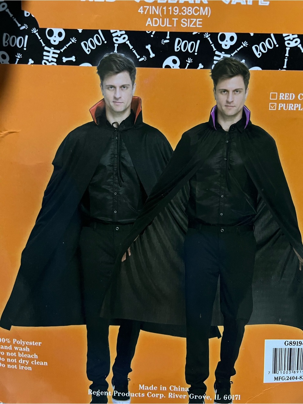 NWT HALLOWEEN costume Adult cape black with purple collar unisex